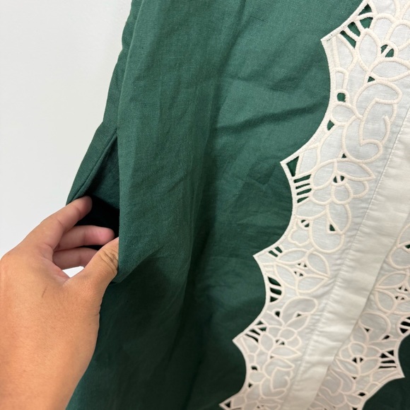 Tuckernuck Dark Green Eyelet Trim Cotton Linen Delilah Dress Size Medium - Picture 6 of 7